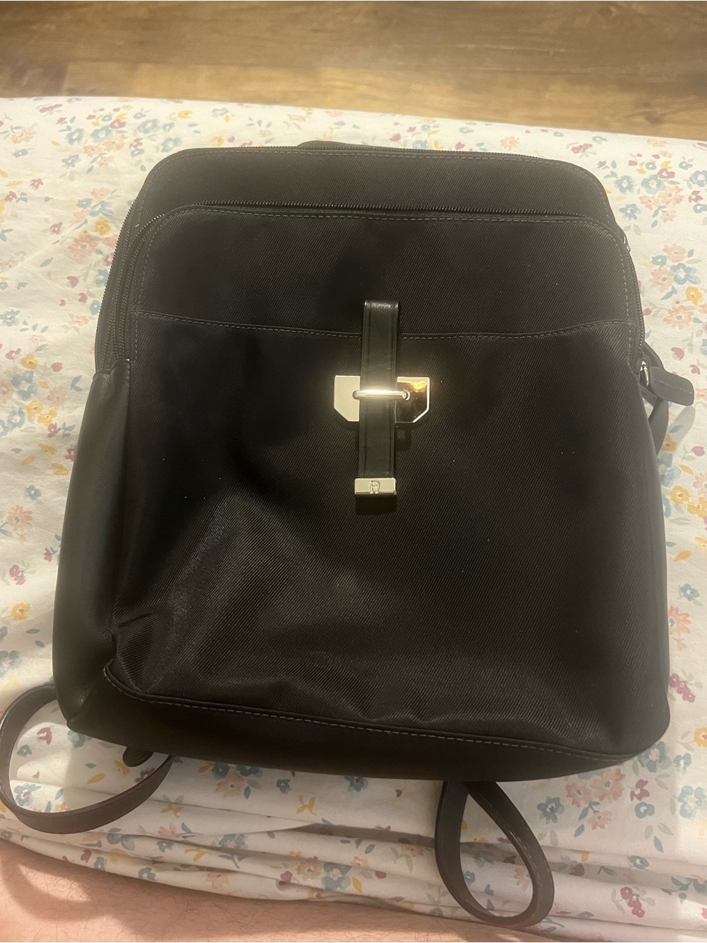 Vintage Etienne Aigner Black Backpack Genuine Leather Trim Gold Hardware